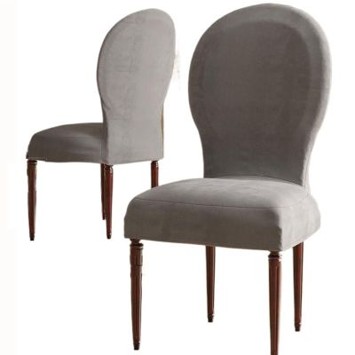 Dining Chairs Slipcovers With Round BackHigh End Velvet Curved Back Dining Chair CoverSet Of 4/2 Dining Room Chairs Covers Without Arms Modern Oval Side Chairs For Kitchen/Bedroom/Dining Room(Gray,2