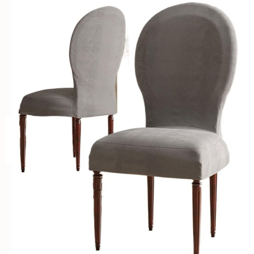 Dining Chairs Slipcovers With Round BackHigh End Velvet Curved Back Dining Chair CoverSet Of 4/2 Dining Room Chairs Covers Without Arms Modern Oval Side Chairs For Kitchen/Bedroom/Dining Room(Gray,2
