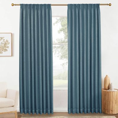 DotheDrape 108 inches Long Blackout Curtains Faux Linen Double Pinch Pleat Back Tab Lined Drapes for Thermal Insulation, 100W x 108L, Midnight, 1 Panel
