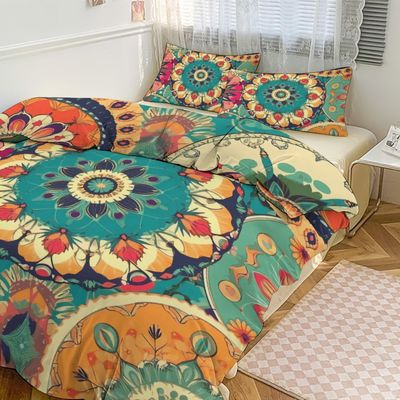 VFKLT 3-Piece Bedding Set, Comforter Queen Cute Round Flower Printed Set-3 Pieces Bedding Thickened Bed Three Piece Set Bedspread Pillow Case for Household Hotel Tourism 86"x70"