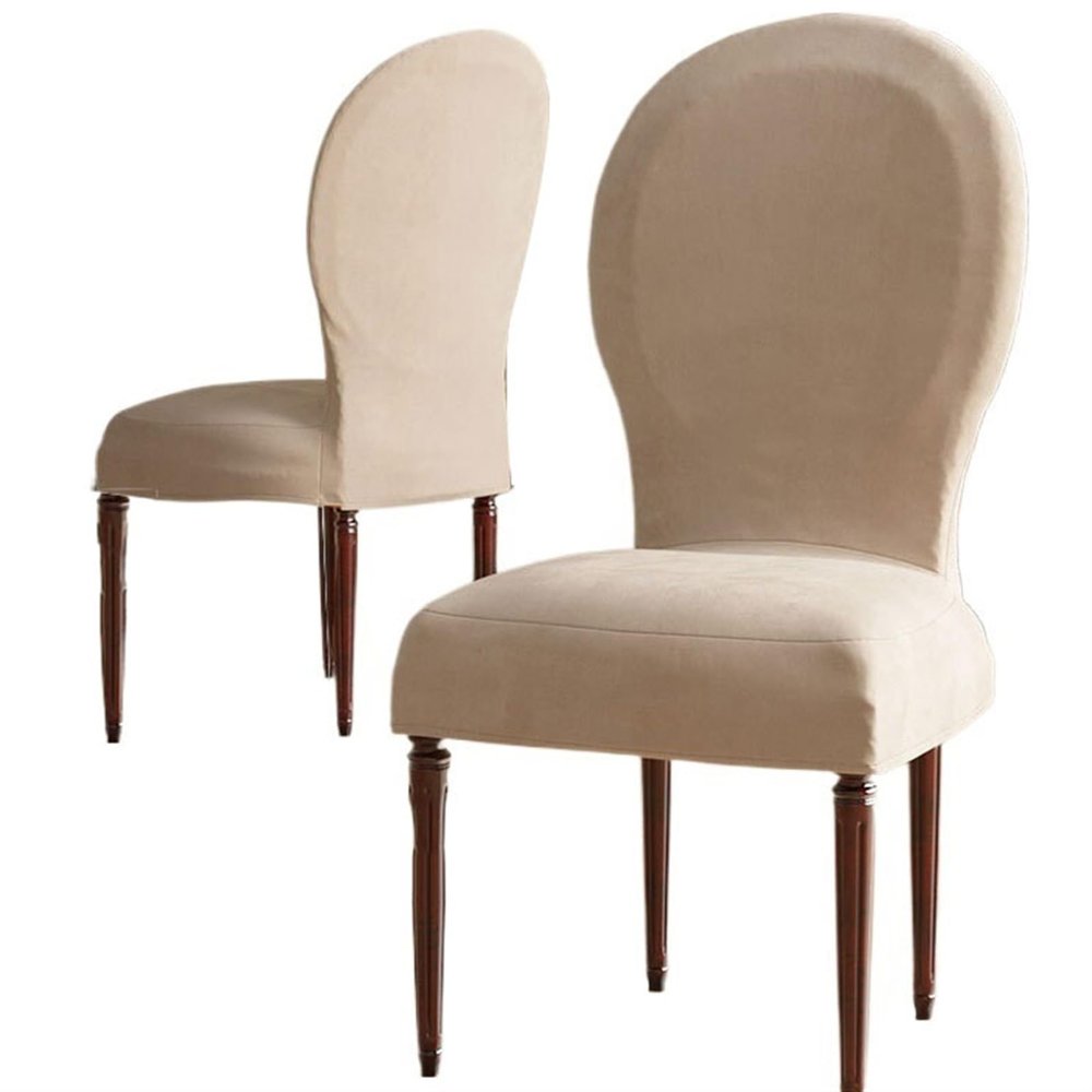 Dining Chairs Slipcovers With Round BackHigh End Velvet Curved Back Dining Chair CoverSet Of 4/2 Dining Room Chairs Covers Without Arms Modern Oval Side Chairs For Kitchen/Bedroom/Dining Room(Light