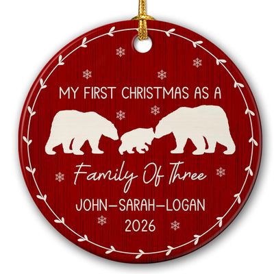 2026 Personalized My First Christmas As Family of Three Ornament, Bear Family of 3 Xmas Ceramic Ornament, New Family Christmas Tree Ornament, Bear Family Ornaments, Custom Names Family Ornament Xmas