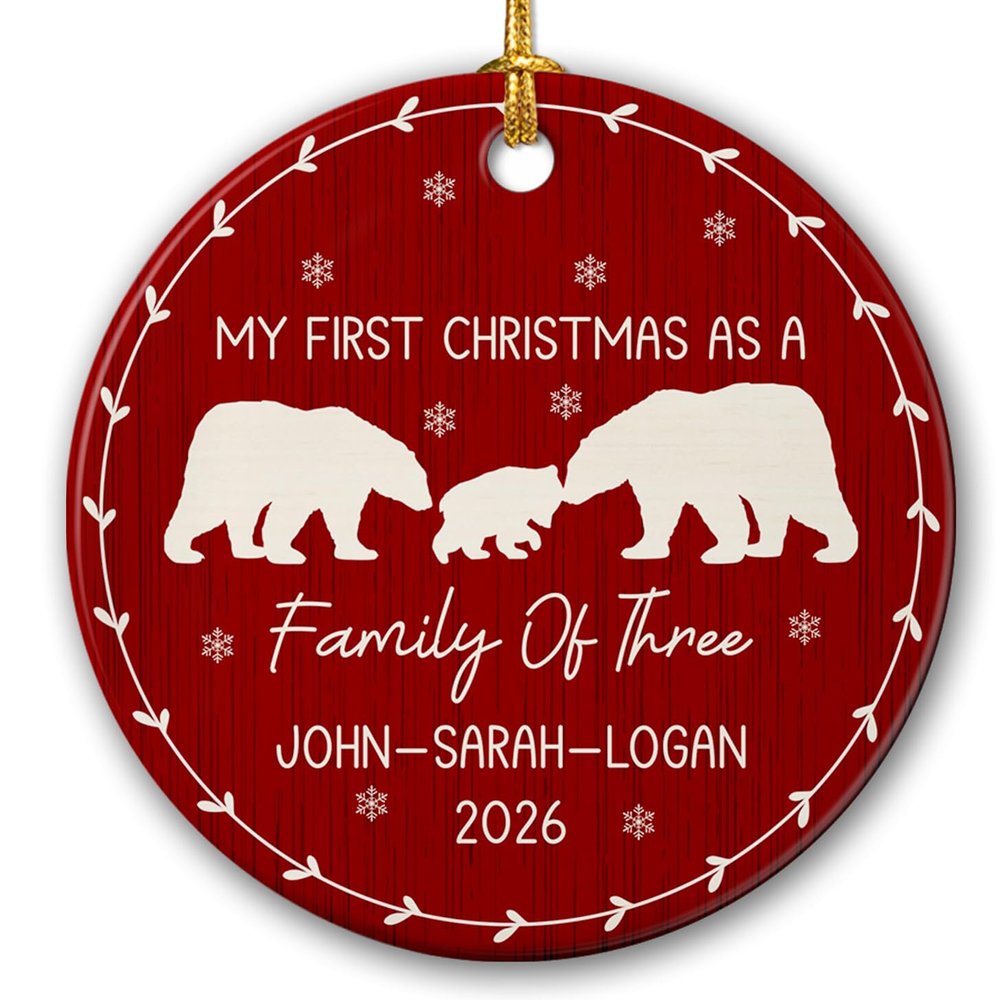 2026 Personalized My First Christmas As Family of Three Ornament, Bear Family of 3 Xmas Ceramic Ornament, New Family Christmas Tree Ornament, Bear Family Ornaments, Custom Names Family Ornament Xmas
