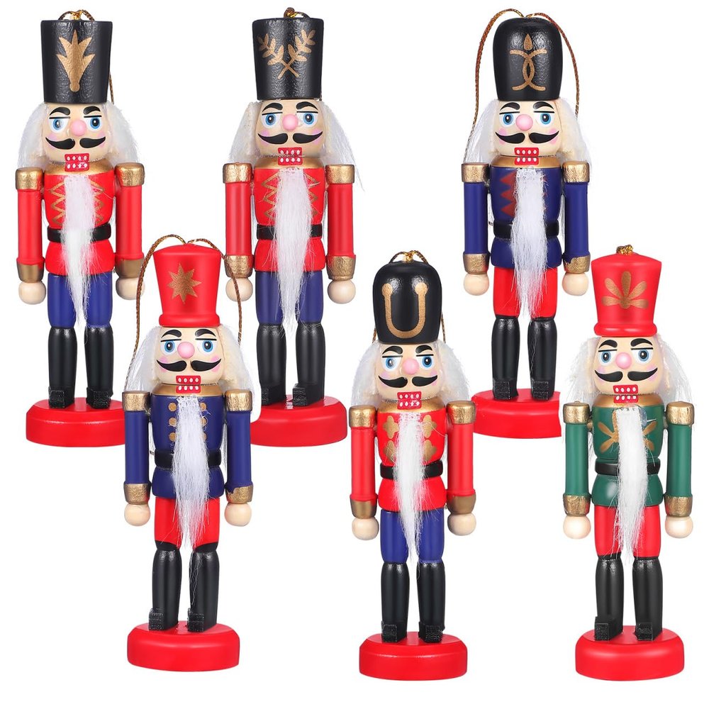 Cabilock Hanging Nutcracker Decorations Set of 6 Christmas Nutcracker Ornaments Wood Craft for Tree and Home Decor