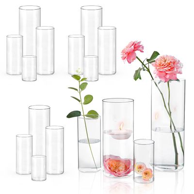 16 PCS Clear Cylinder Vases for Centerpieces | 4, 6, 8,10 Inch Tall Flower Vase for Wedding Decorations, Clear Floating Candle Vases in Bulk, Hurricane Candle Holdersfor Table, Home Dcor