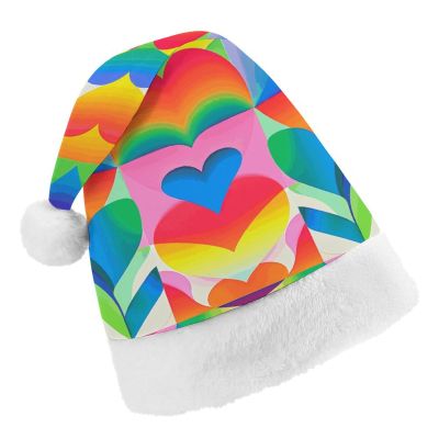 NWGHM Santa Hat Rainbow Hearts Pattern Christmas Hat Xmas Hat Novelty Xmas Holiday Hat Xmas Party Hat Headwear S Size