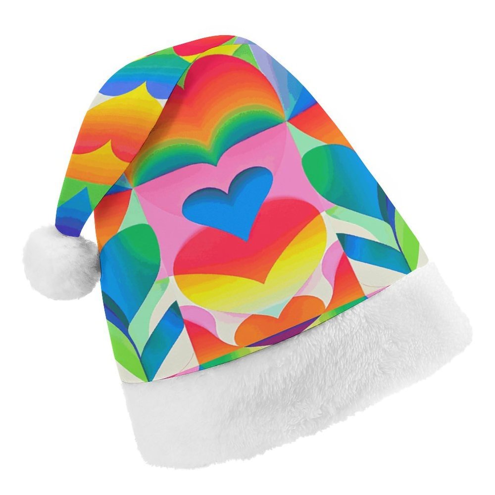 NWGHM Santa Hat Rainbow Hearts Pattern Christmas Hat Xmas Hat Novelty Xmas Holiday Hat Xmas Party Hat Headwear S Size
