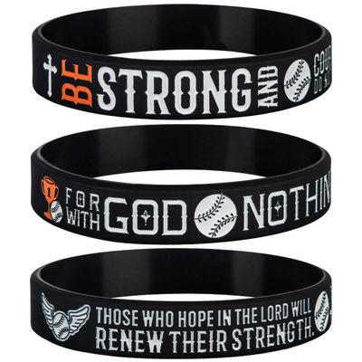 Sainstone Power of Faith Baseball Bible Verse Silicone Wristbands with Christian Inspirational Sayings JOSHUA 1:9 LUKE 1:37 ISAIAH 40:31, Sports Party Favors Gifts (Golden)