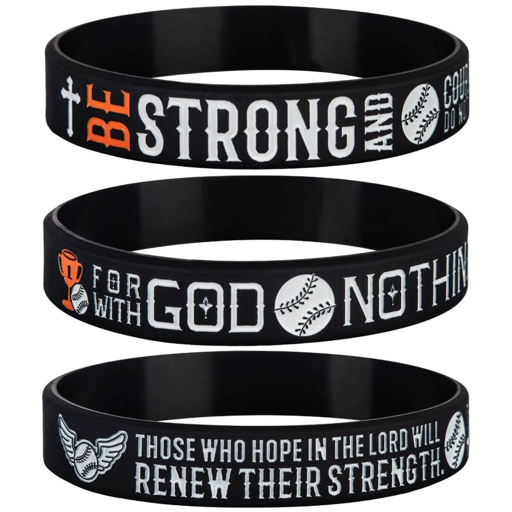 Sainstone Power of Faith Baseball Bible Verse Silicone Wristbands with Christian Inspirational Sayings JOSHUA 1:9 LUKE 1:37 ISAIAH 40:31, Sports Party Favors Gifts (Golden)