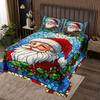 Santa Claus Kid Bedspread Twin Size,Merry Christmas Happy New Year Western Holiday Coverlet Set,Boys Girls Room Decor,Poinsettia Flower Geometric Quilted Coverlet,Xmas Bedding Quilt,1 Pillowcase view 1