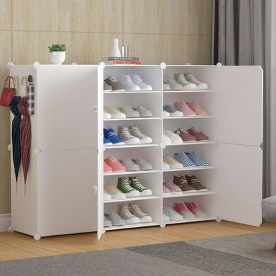 KWOKING Large Capacity Non-Stackable Plastic Adjustable-Tier Shoe Storage Cabinet Adjustable Shoe Rack Household Space-Saving Shoe Cabinet Dormitory Magnetic Door Cabinet White 49" L x 13" W x 37" H