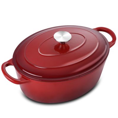 5QT Oval Dutch Oven Pot with Lid, Leonyo 5 Quart Enameled Oval Cast Iron Dutch Oven for Sourdough Bread Breaking, Heavy Duty Cookware for Braising, Stews, Roasting, Red