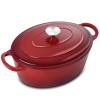 5QT Oval Dutch Oven Pot with Lid, Leonyo 5 Quart Enameled Oval Cast Iron Dutch Oven for Sourdough Bread Breaking, Heavy Duty Cookware for Braising, Stews, Roasting, Red view 1