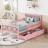 Guxeei Twin Size Platform Bed, Wooden Bed Frame with Two Storage Drawers and Guardrails on Both Sides for Bedroom, Wood Slat Support, No Box Spring Needed, Easy Assembly (Pink) view 1