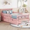 Guxeei Twin Size Platform Bed, Wooden Bed Frame with Two Storage Drawers and Guardrails on Both Sides for Bedroom, Wood Slat Support, No Box Spring Needed, Easy Assembly (Pink) view 3