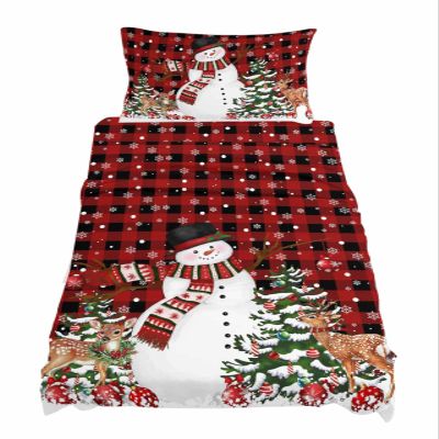 3 Piece Twin Sheet Set Red Christmas Snowman Sheets Set for Twin Size Bed, Soft Microfiber Bed Sheets Cooling Snowflake Xmas Tree Elk Black Buffalo Plaid Sheets, Fitted Sheet Deep Pocket, Pillowcases