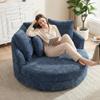 Aoiy & Wifon 59.8" W Oversized Barrel Chair, Round Accent Chair with Wheels, Extra Large Living Room Chair, Knitted Chenille, Blue view 1
