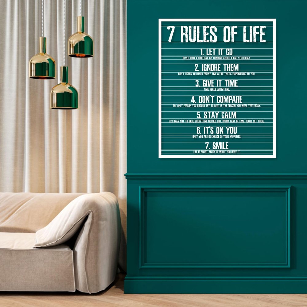 7 Rules of Life Metal Wall Art, Motivational Metal Wall Decor, Inspirational Quotes Metal Wall Art, 7 Rules of Life Wall Hanging, Positive Sayings Wall Decor, Home Office Wall Decor (White, 30"x25" | 75x63cm)