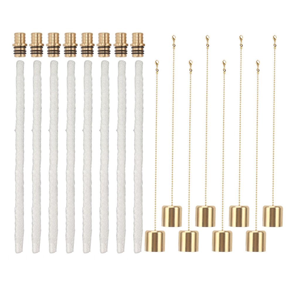 8Pack Wine Bottle Torch Kit,Long Lasting Flame,Torch Wick Cap,Brass Wick Holders,Copper Caps, for Garden Patio