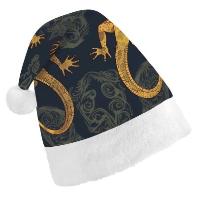 GFLFMXZW Gecko Lizards Christmas Hats for Adults Plush Santa Hat Holiday Unisex Xmas Hat for New Year Party Headwear