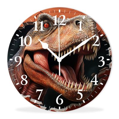 Kyvita Dinosaur Wall Clock Silent Non-Ticking Battery Operated Modern Wall Clocks Decorative for Bathroom Kitchen-Dinosaurs Destroy Walls Retro Art(10inch)