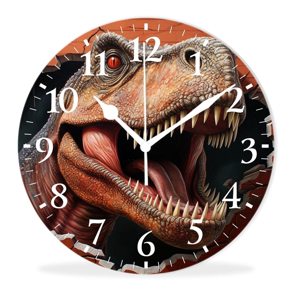 Kyvita Dinosaur Wall Clock Silent Non-Ticking Battery Operated Modern Wall Clocks Decorative for Bathroom Kitchen-Dinosaurs Destroy Walls Retro Art(10inch)