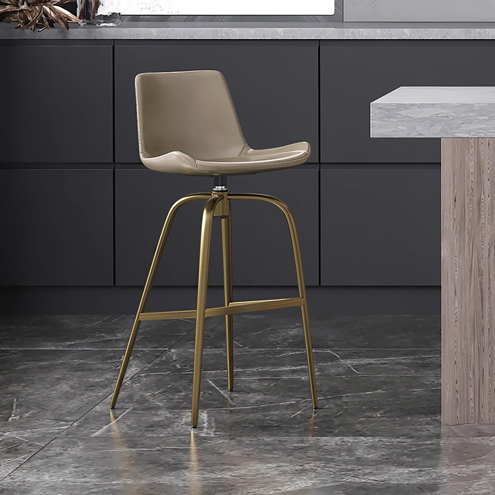 Bar Stool, Swivel Bar Stool, Australian Wax & Oil Cowhide Barstool, Counter Height Bar Stool with Back of metal frame, Carbon steel chair legs, for Dinner Room, Kitchen Island, Bar, Pub(Gray,55cm/21.7