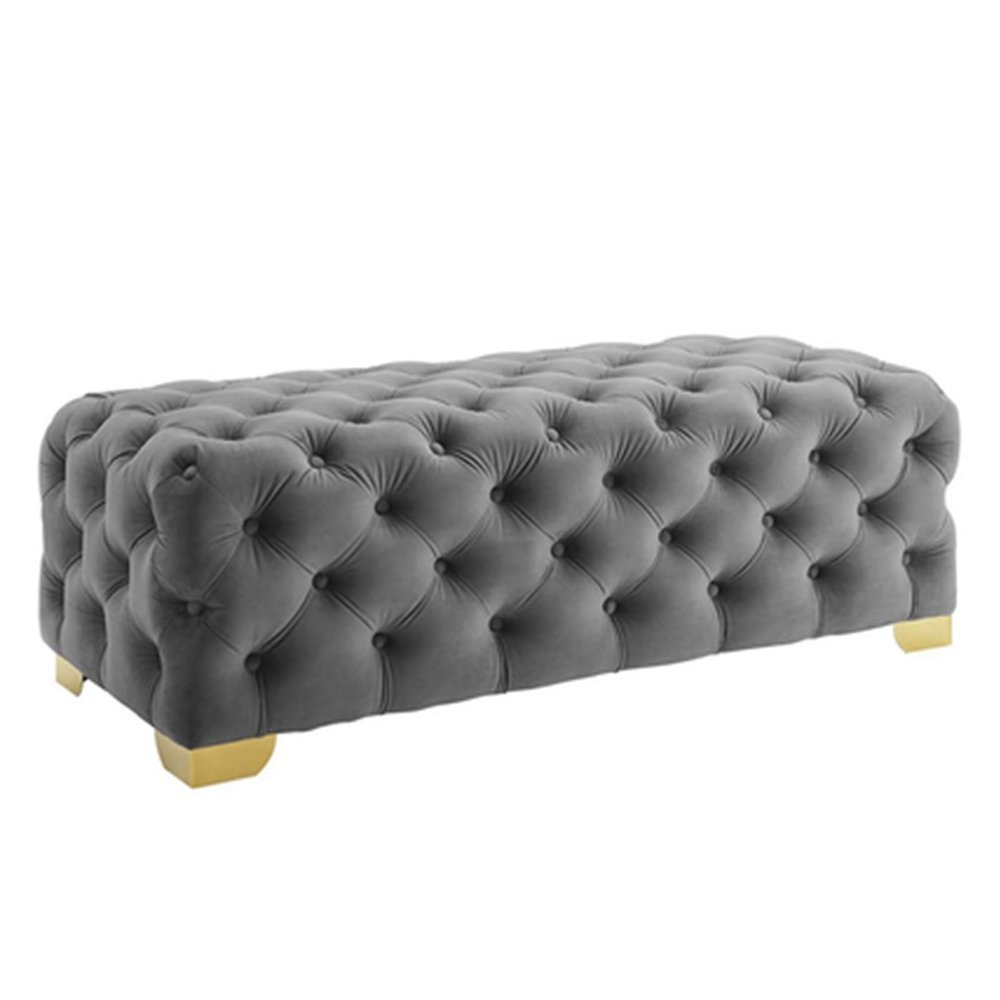 GSOUL End of Bed Bench Bedroom Ottoman Entryway Bench Rustic Fabric Upholstered Bedroom Bench Seat Button Tufted Ottoman Footrest Stool Ottoman Foot Rest Couch Long Bench(Gray,80 * 45 * 40cm)