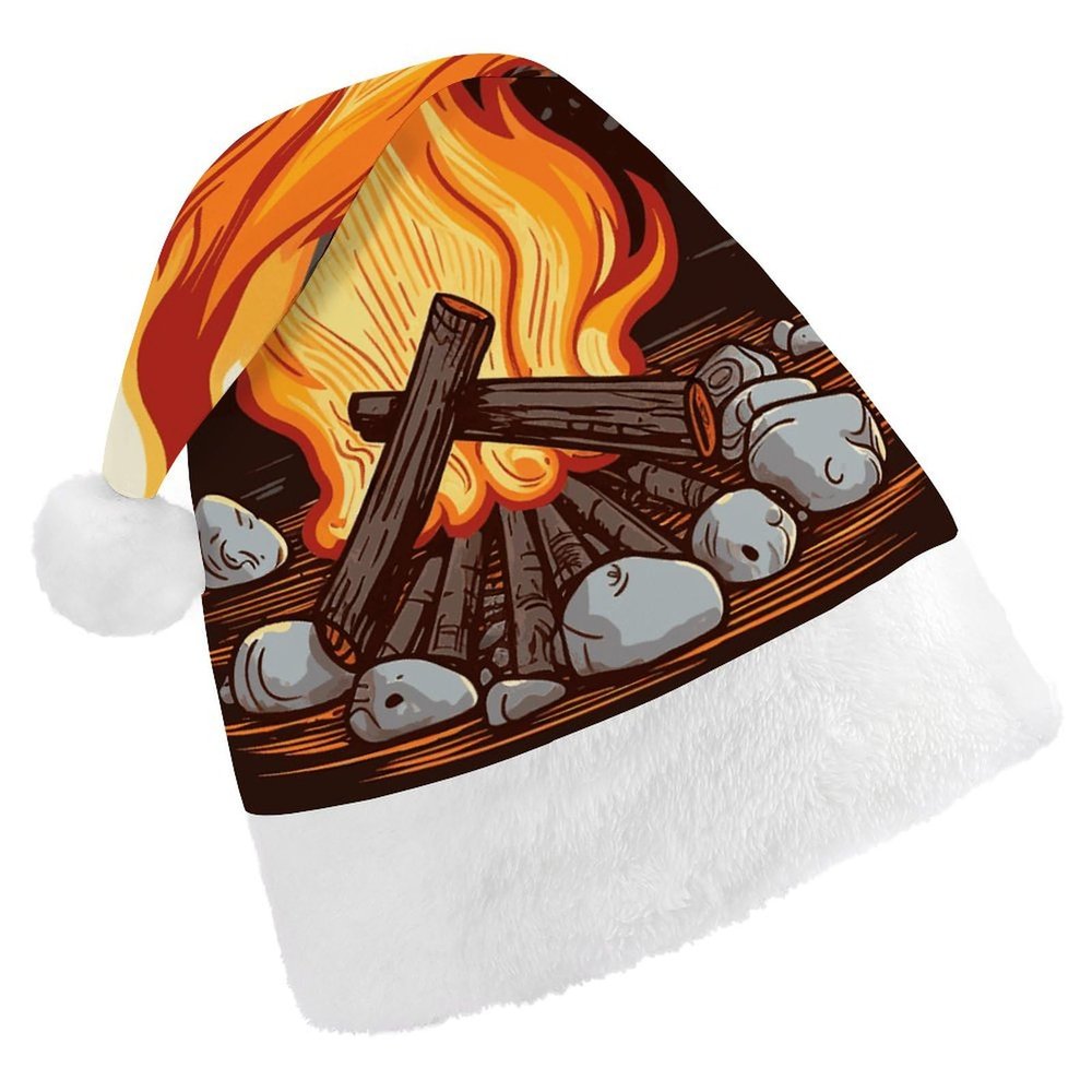 GFLFMXZW Bonfire Christmas Hats for Adults Plush Santa Hat Holiday Unisex Xmas Hat for New Year Party Headwear