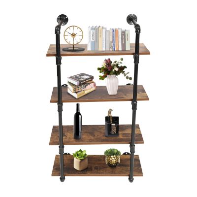 ACNAO Industrial Pipe Shelf, Wall Mounted Metal Floating Shelves, 4 Tiers Wall Shelf Unit Bookshelf Hanging Wall Shelves for Living Room, Bathroom, Kitchen Bar, Office (24 * 9.8 * 43.2 inch)