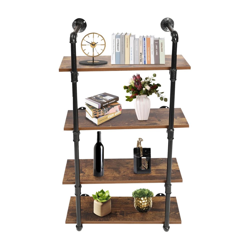 ACNAO Industrial Pipe Shelf, Wall Mounted Metal Floating Shelves, 4 Tiers Wall Shelf Unit Bookshelf Hanging Wall Shelves for Living Room, Bathroom, Kitchen Bar, Office (24 * 9.8 * 43.2 inch)