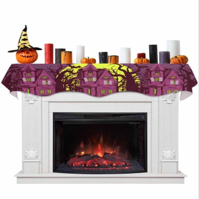 ZFUNCING Halloween Scary Castle Tree Branch Mantel Scarf Fireplace Top Runner,Mantel Scarves Cover Table Runners for Home Daily Use Holiday Party Decor 90x17in,Yellow Full Moon Purple Black