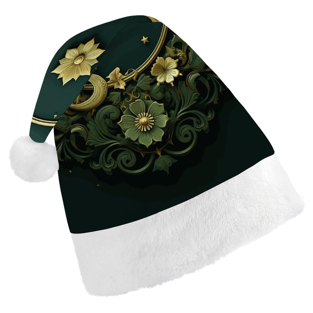 GFLFMXZW Ramadan on Green Wallpaper Christmas Hats for Adults Plush Santa Hat Holiday Unisex Xmas Hat for New Year Party Headwear