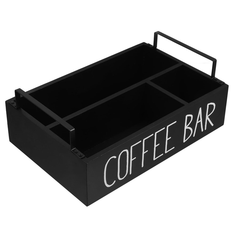 Cabilock 1pc Wooden Multi-compartment Storage Box for Tea and Coffee Organizing Stylish Desktop Holder for Sugar Packets and Tea Bags for Home Office Use