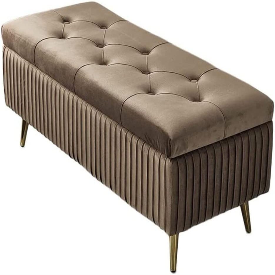 LYNEFOIN Bedroom Shoe Stool, Storage Velvet Shoe Stool with 4 Metal Legs Upholstered Footstool Bedroom Living Room Hallway Storage Bench, for Entryway Hallway Living Room Bedroom (Color : L