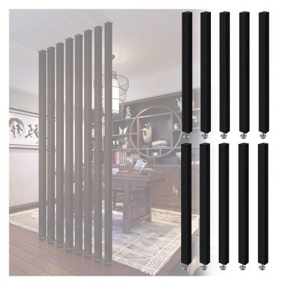 Wood Wall Divider for Room Separation Ceiling To Floor, 6 8 10-Pack Black Wooden Slats Screen Partition Post for Studio/Apartments/Teahouse/Stairway Entrance, with Adjustable Foot(10-Pack,85cm/33.4in/