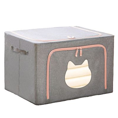 Srliya Clothes Storage Bag with Steel Frame Large Capacity Foldable Clothes Storage Bin Closet Organizer with Cat Window (Gray)