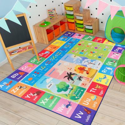 Macgace ABC Kids Rug for Playroom, 6x9 Washable Classroom Area Rugs, Toddler Educational Play Mat with Alphabet Numbers Seasons Shapes, Learning Fun for Preschool Children, Colorful