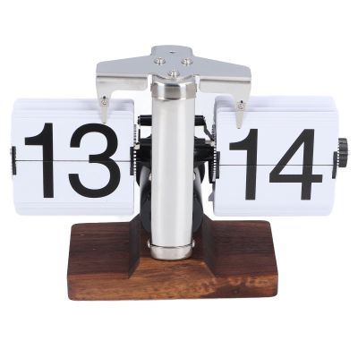Retro Mechanical Flip Clock, 24 Hours Stainless Steel Desk Clock with Large Numbers, Retro Wood, Digital Flip Down Clock for Living Room, Study, Office, Easy to Read (White)
