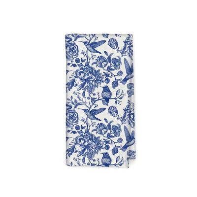 Jolitee Chinoiserie Style Dish Towels  Set of 2, Blue and White Bird & Floral Woven Kitchen Towels, 16x24 Inch, Machine Washable