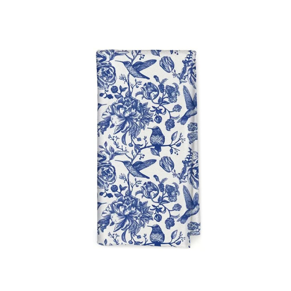 Jolitee Chinoiserie Style Dish Towels  Set of 2, Blue and White Bird & Floral Woven Kitchen Towels, 16x24 Inch, Machine Washable