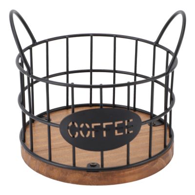 Coffee Pod Holder, Spacious Sturdy Metal Capsule Basket with Wooden Base for 10 Pieces of 52mm Capsule Coffee, Rustproof Elegant Coffee Filter Holder Coffee Corner Decor