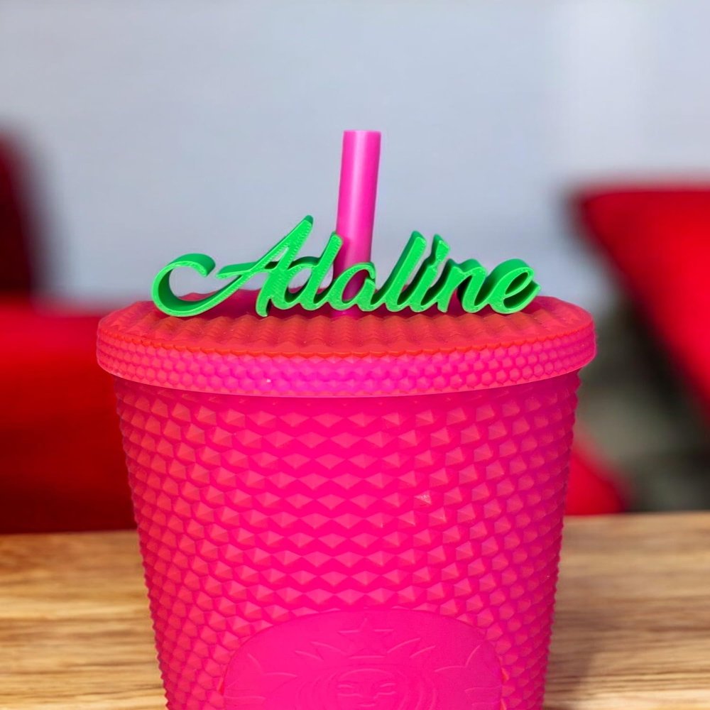 Customized Cursive Straw Toppers, Compatible with Most Tumblers, High Quality Textured Plastic (Beige)