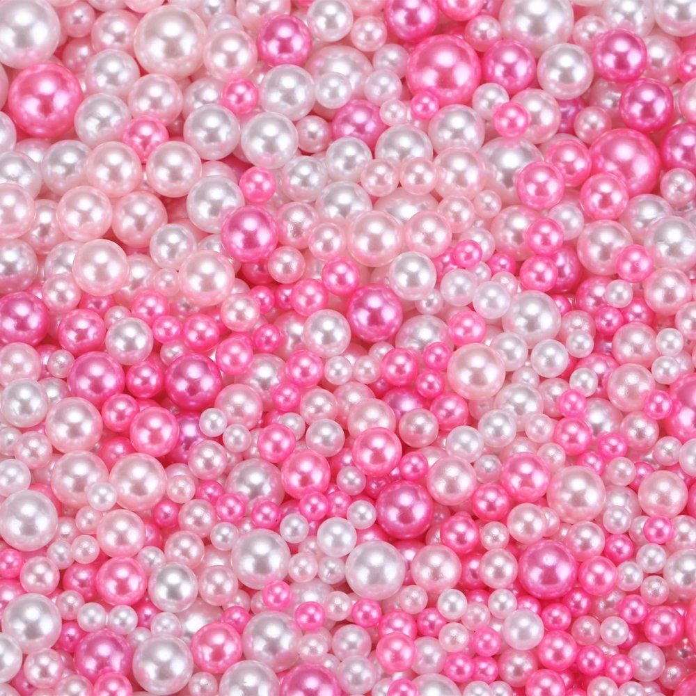 uxcell 800Pcs Faux Pearl for Crafting, 3-8mm No Hole ABS Round Pearls for Vase Fillers, Jewelry Making, Vase Filler, Cosmetic Boxes, DIY Parts, Home Decoration, Rose Red