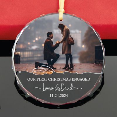 ALEINA ORNAMENT Personalized Engaged Christmas Photo Ornament 2025, Customizable Holiday Keepsake for Newly Engaged Couples, Custom Couples Xmas Gift
