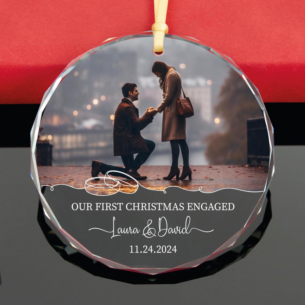 ALEINA ORNAMENT Personalized Engaged Christmas Photo Ornament 2025, Customizable Holiday Keepsake for Newly Engaged Couples, Custom Couples Xmas Gift