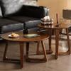 ZNKJYSZQ Round Coffee Table Set of 2, Solid Wood Coffee Table Farmhouse Rustic End Table, Side Tea Table Wood Look Accent Furniture for Living Room, Sturdy and Easy Assembly(Brown) view 1