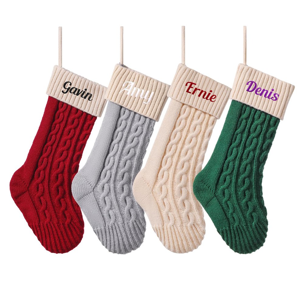 SINKSONS Personalized Christmas Stockings,Customized Embroidered Name 18 Large Knit Xmas Stockings for Kids,Exquisite Xmas Stockings for Holiday Christmas Party Family Decor (5 pcs)