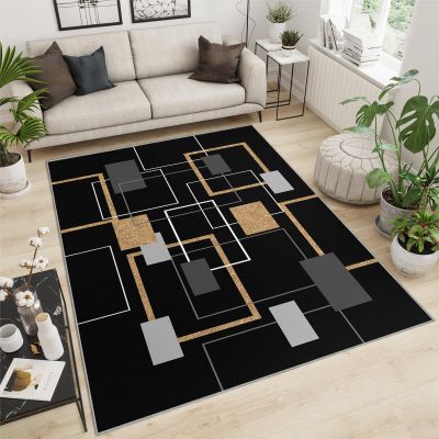 5x6 Rug for Living Room, Medieval Geometric Rugs for Bedroom, Modern Stylish Machine Washable Rugs, Non-Slip Foldable Easy to Clean Carpet for Restaurant Office Apartment Decor - Black