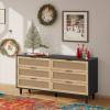 NTYUNRR Black Rattan Dresser, 6 Drawer Double Dressers for Bedroom, 51.18" Dresser for Closet, Rattan Storage Cabinet Drawer with Metal Handles, for Living Room, Black M view 1